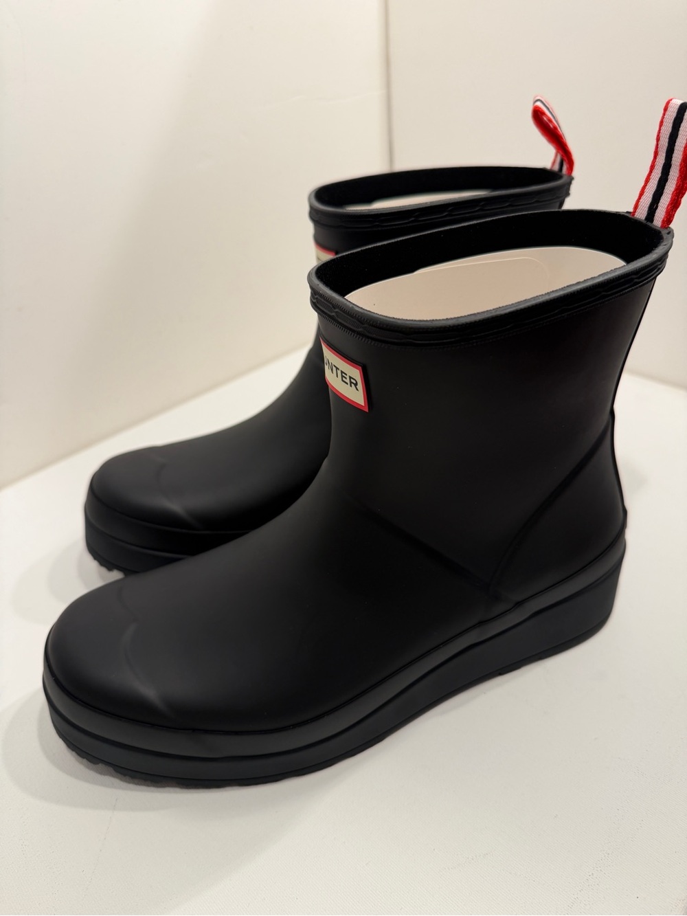 Hunter Black Short Rain Boots with Branded Pull Tabs. Women’s Size 10. Brand New